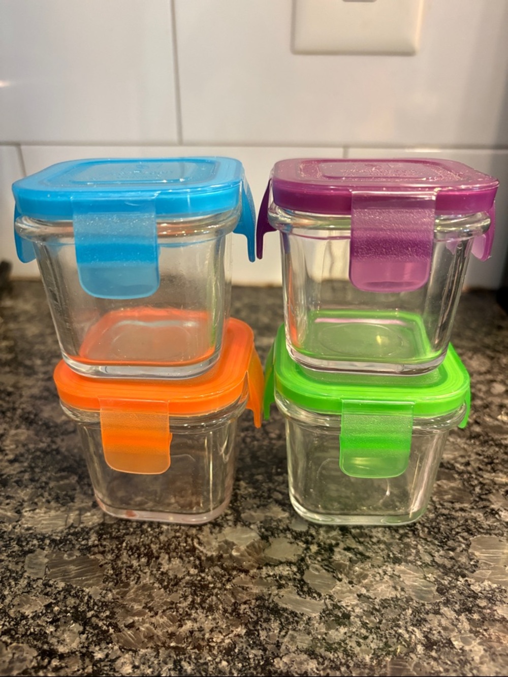 Wean Green 4 oz Glass Food Storage Containers with Colorful Snap Lids, 4-Pack